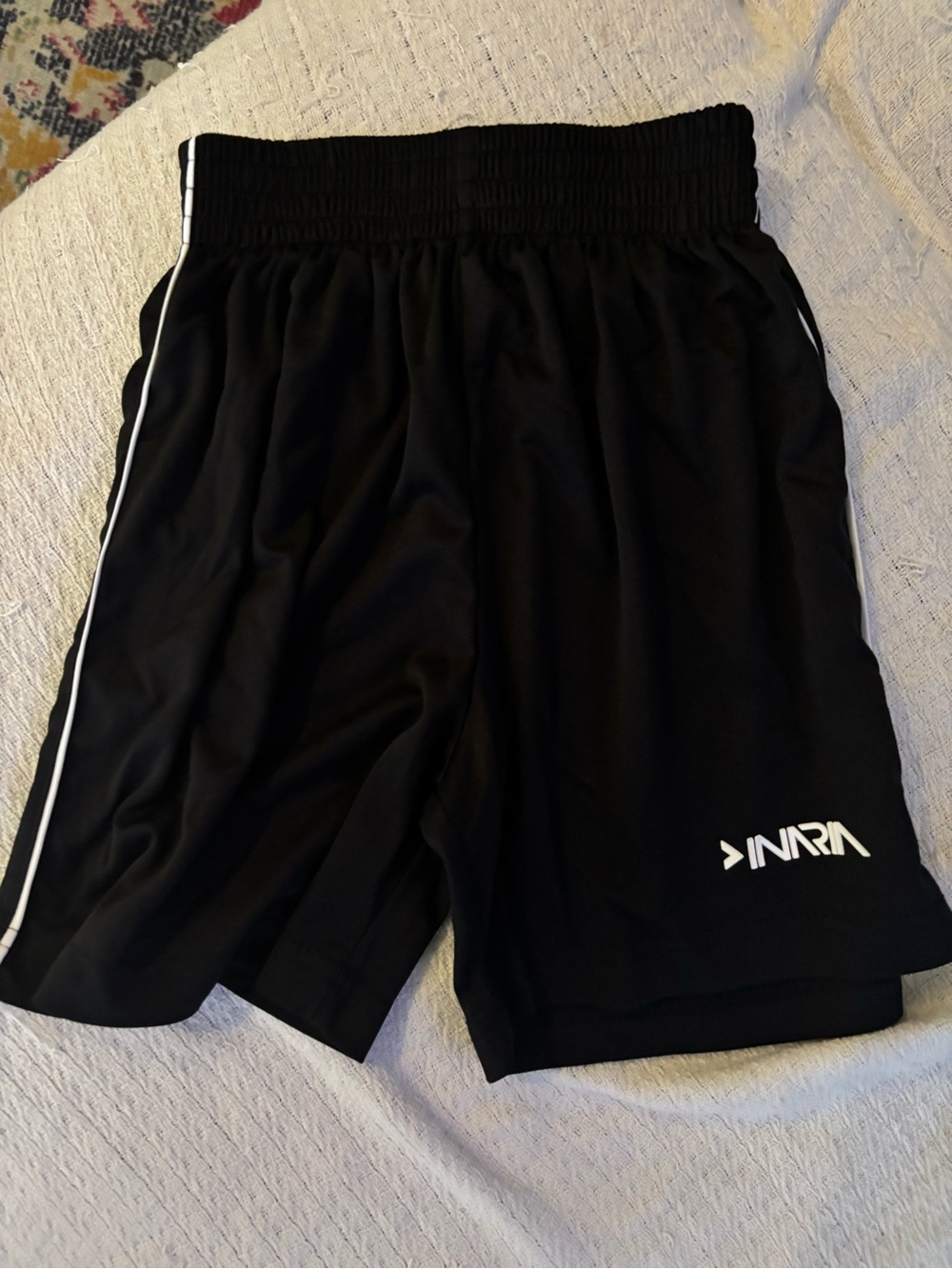 Aria Youth Small Black Athletic Shorts with White Side Stripe